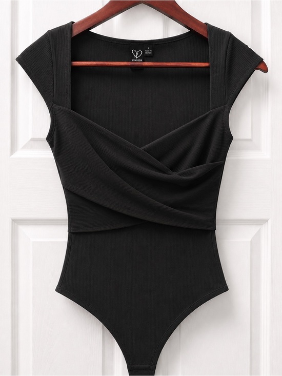 Windsor Tops - Windsor Black Ribbed Wrap-Front Tank Bodysuit